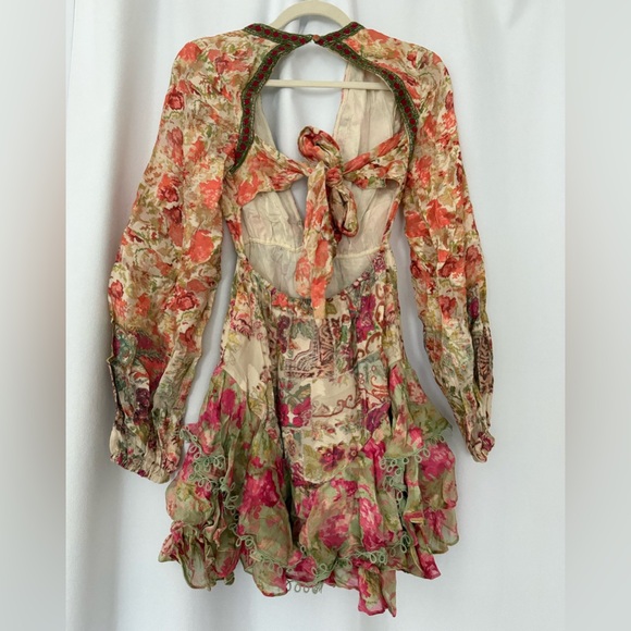 HEMANT & NANDITA Floral Pink Tiered V-Neck Mini Dress - Picture 7 of 7